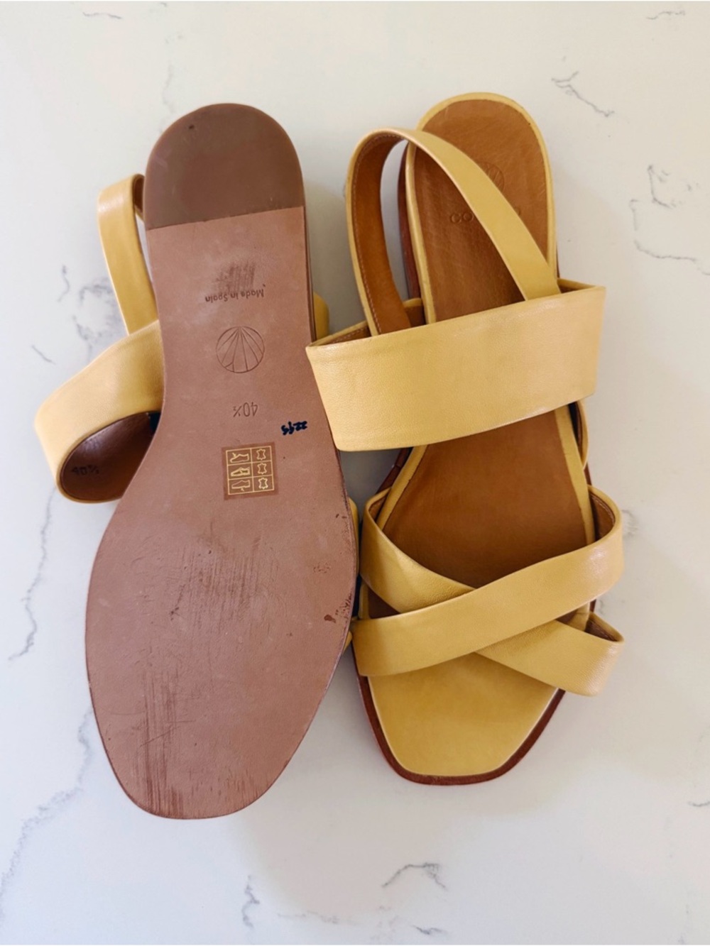COCLICO Women’s Yellow Leather Strappy Slingback Sandals - Picture 2 of 5